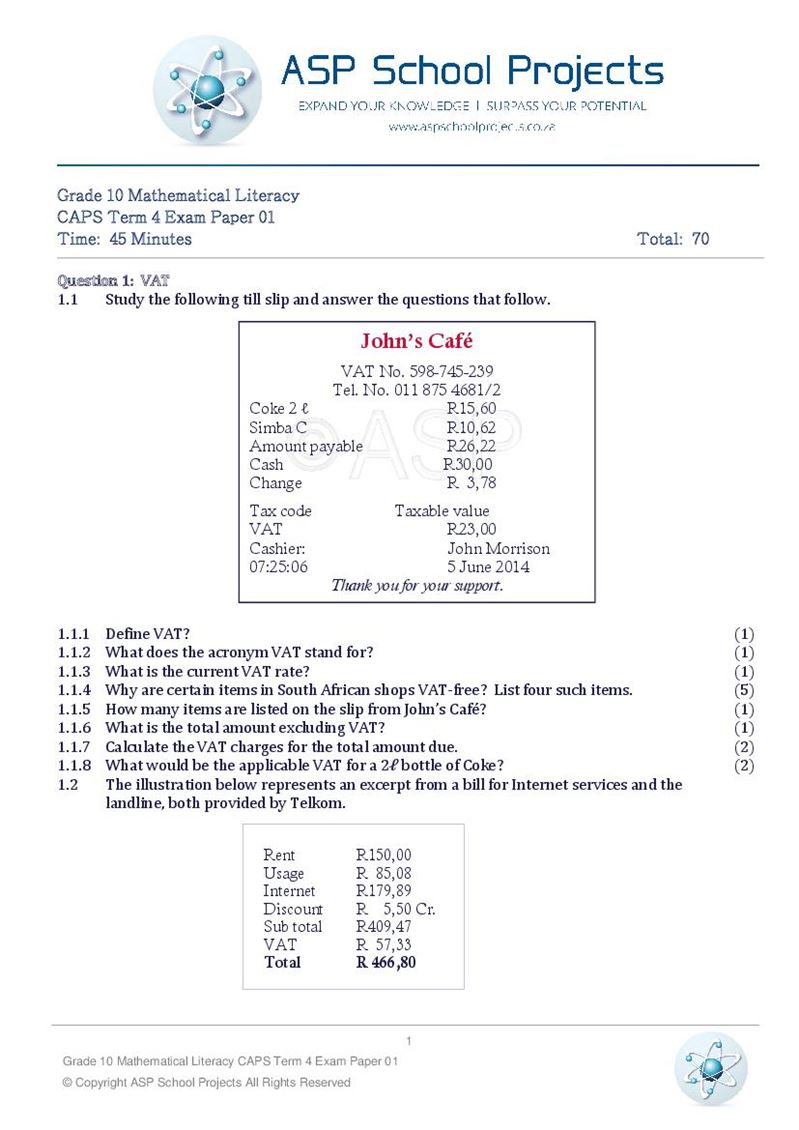 Grade 10 Exam Papers and Answers
