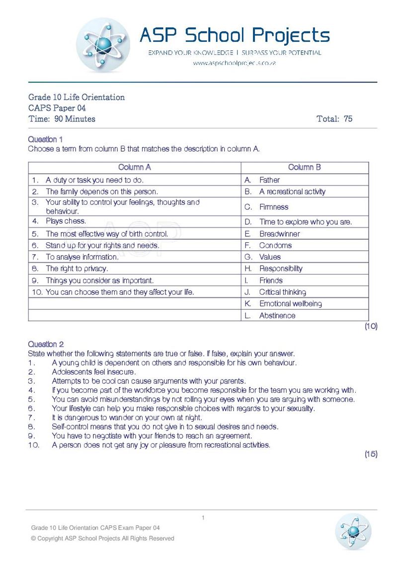 Grade 10 Exam Papers and Answers