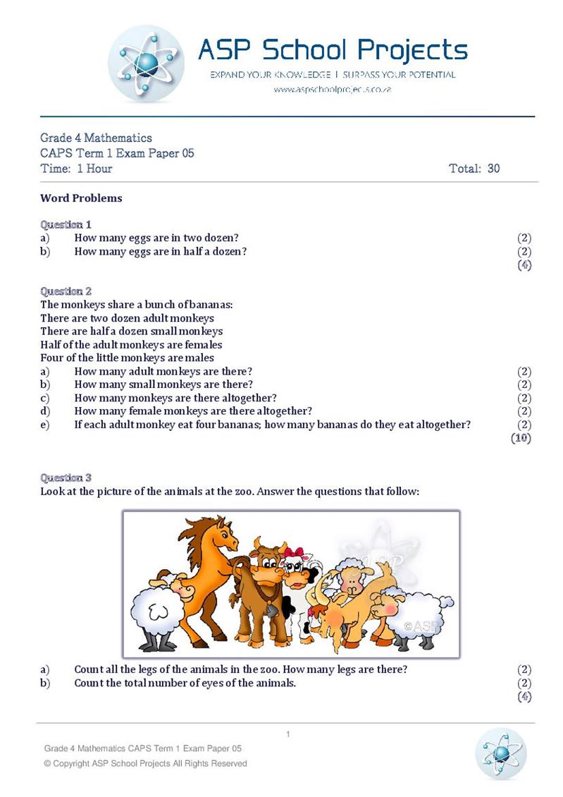 Grade 4 Exam Papers and Answers