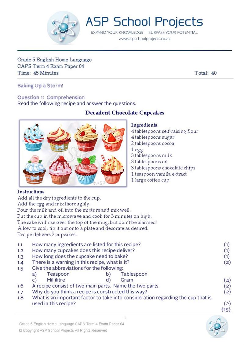 Grade 5 Exam Papers and Answers