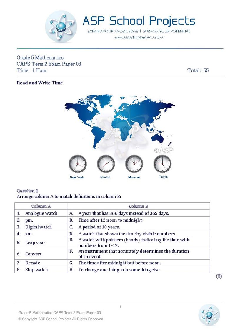 Grade 5 Exam Papers and Answers