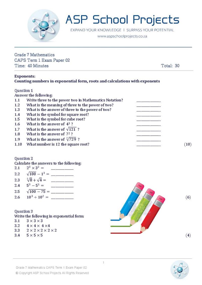 Grade 7 Exam Papers and Answers