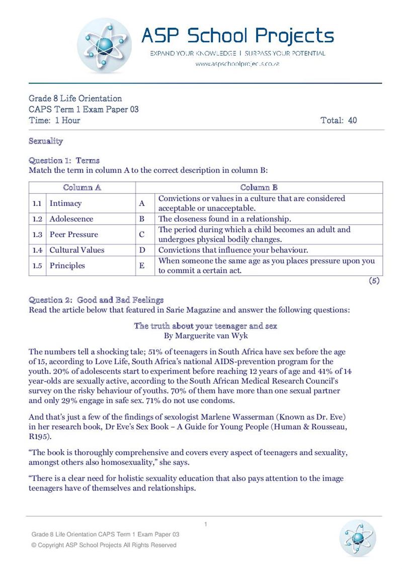 Grade 8 Exam Papers and Answers