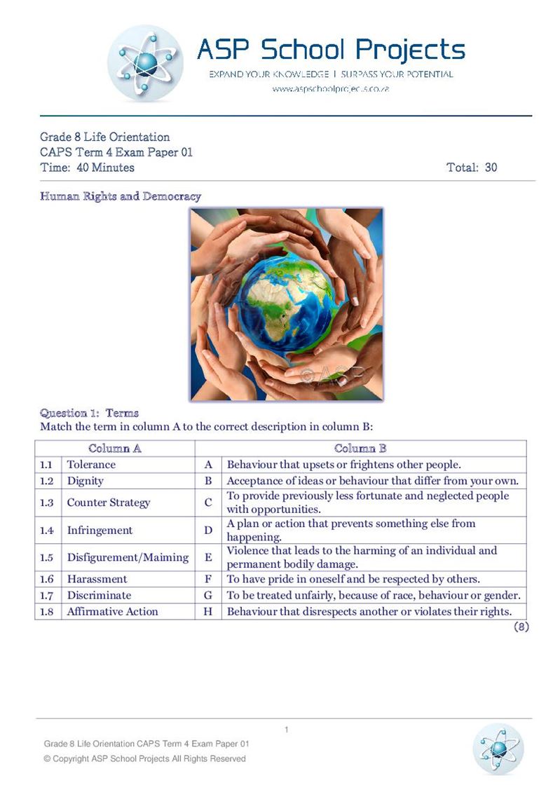 Grade 8 Exam Papers and Answers